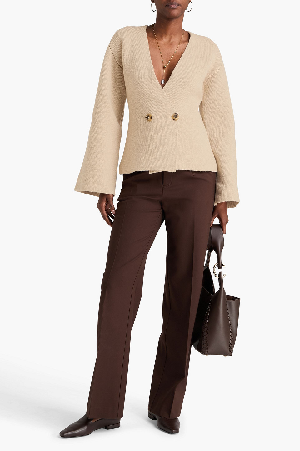  By Malene Birger - Double-breasted Wool Cardigan - Neutral - L 