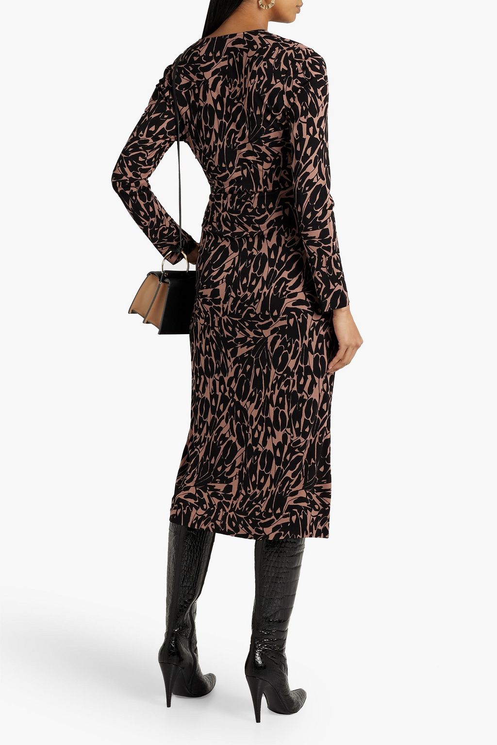 DIANE VON FURSTENBERG 드레이프 디테일 프린트 저지 미디 드레스