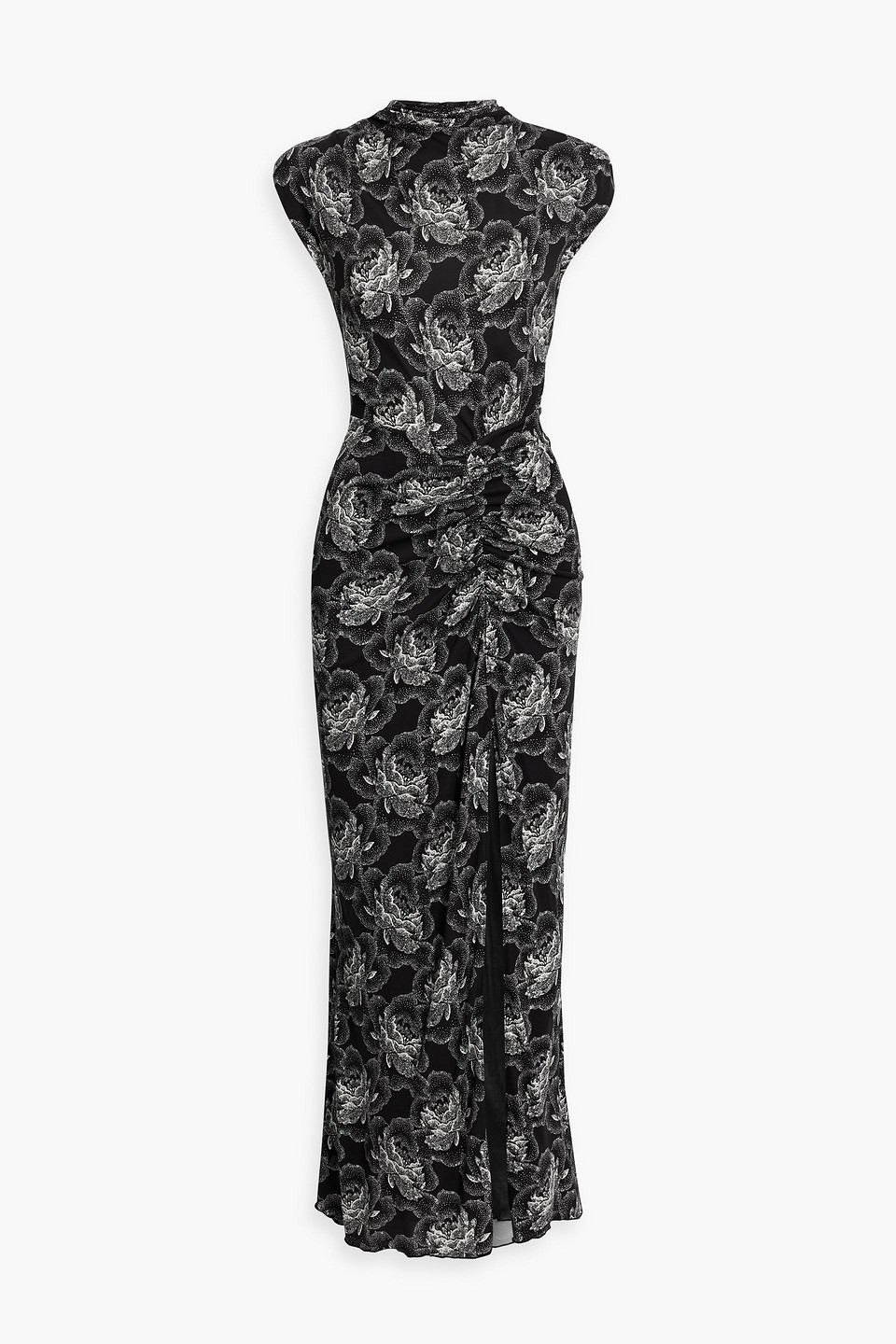 Diane Von Furstenberg Apollo Ruched Floral-print Jersey Maxi Dress In Black