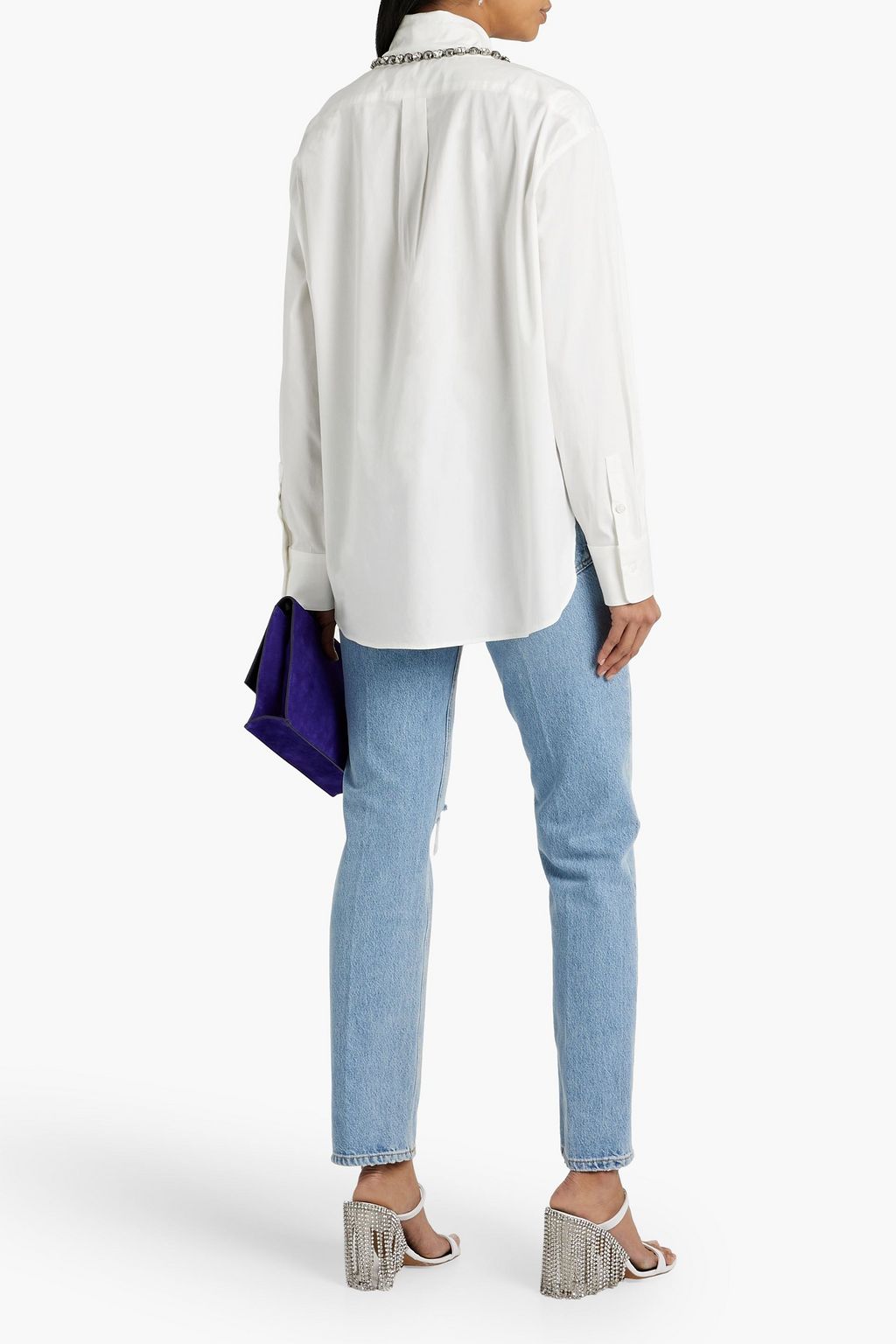 AREA Embellished cotton-blend poplin shirt