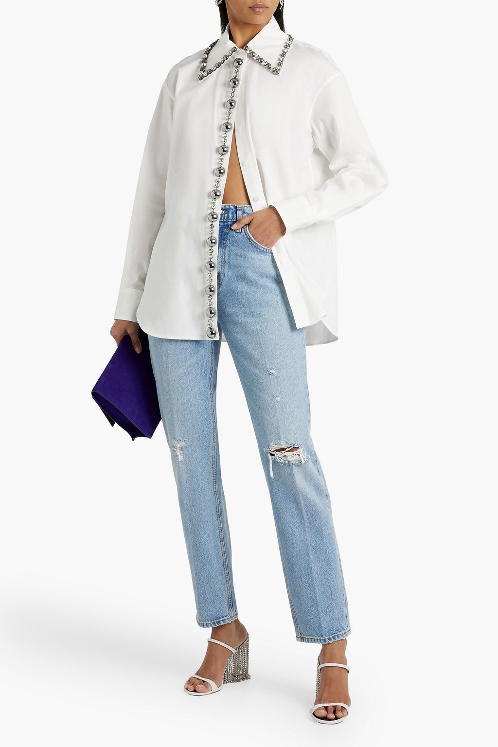 AREA Embellished cotton-blend poplin shirt