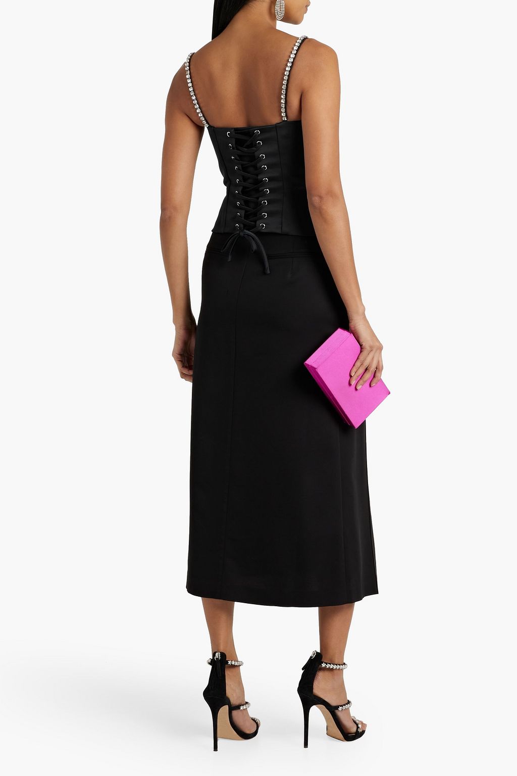 AREA Lace-up crystal-embellished duchesse-satin top