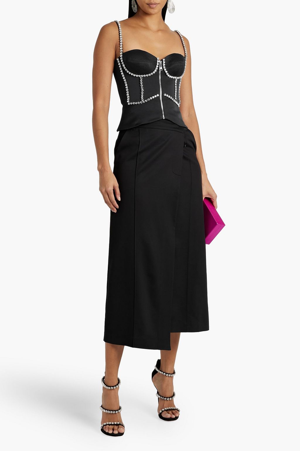AREA Lace-up crystal-embellished duchesse-satin top