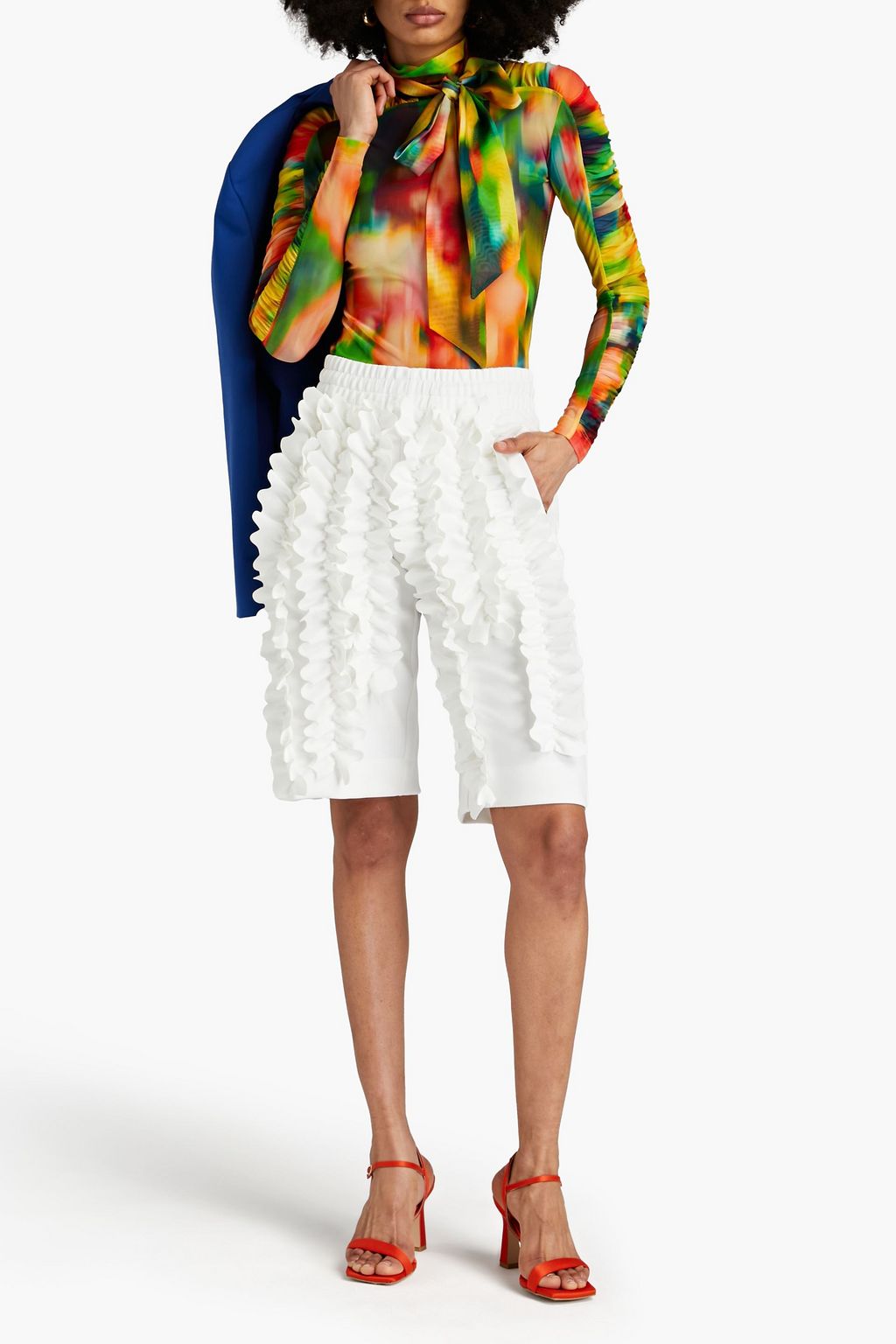 DRIES VAN NOTEN Ruched printed mesh turtleneck top