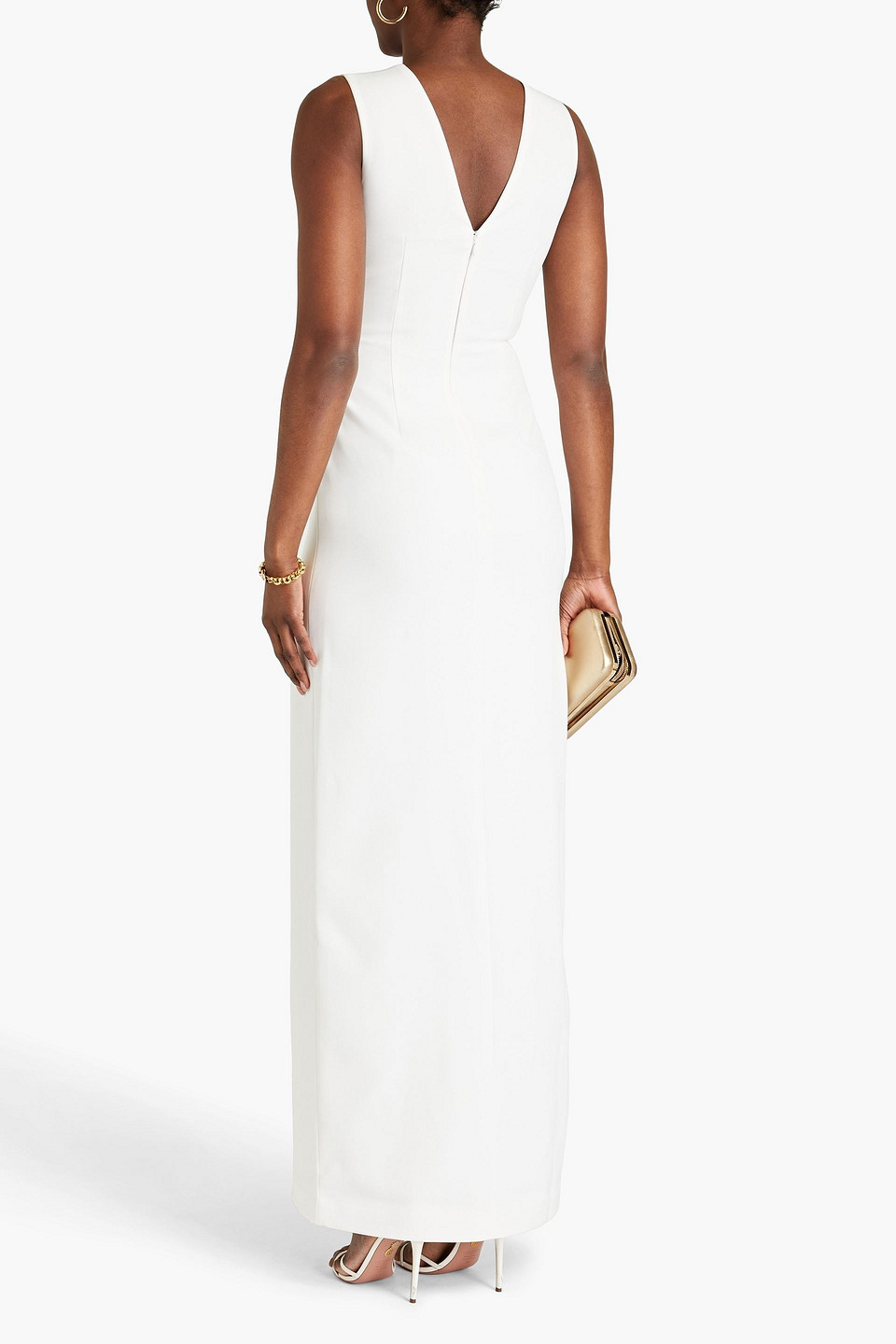 Shop Halston Twisted Stretch-cady Gown In Off-white