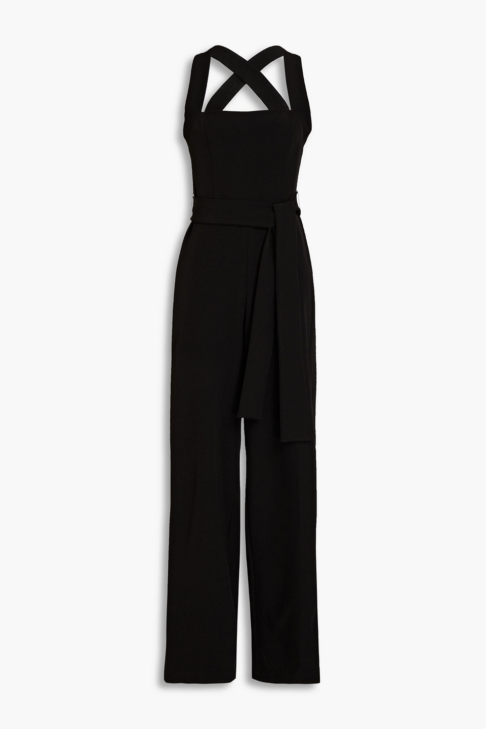 Halston Leia Stretch-crepe Wide-leg Jumpsuit In Black