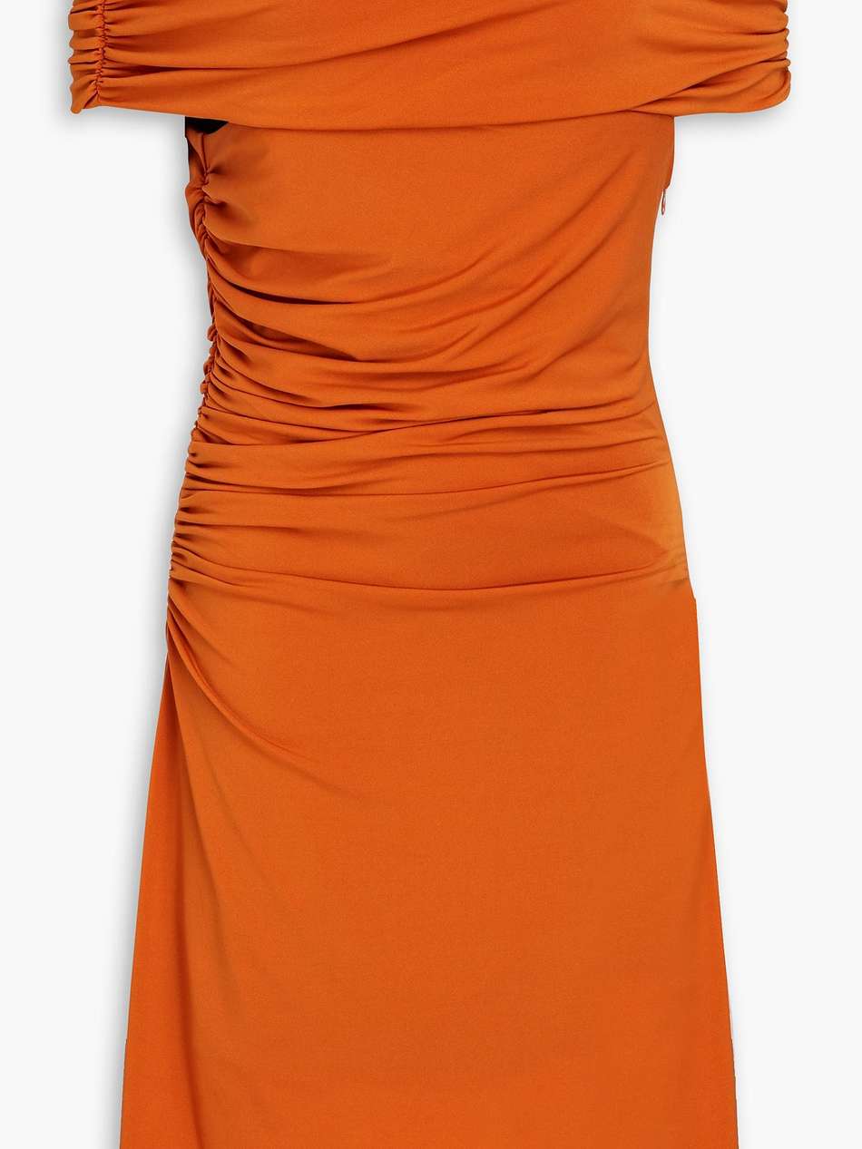aliana off-the-shoulder ruched jersey mini dress