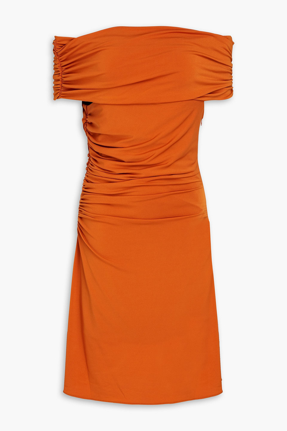 HALSTON ALIANA OFF-THE-SHOULDER RUCHED JERSEY MINI DRESS 3074457345635795641