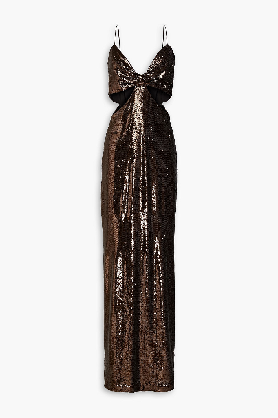 Shop Halston Chloe Cutout Sequined Tulle Gown In Bronze