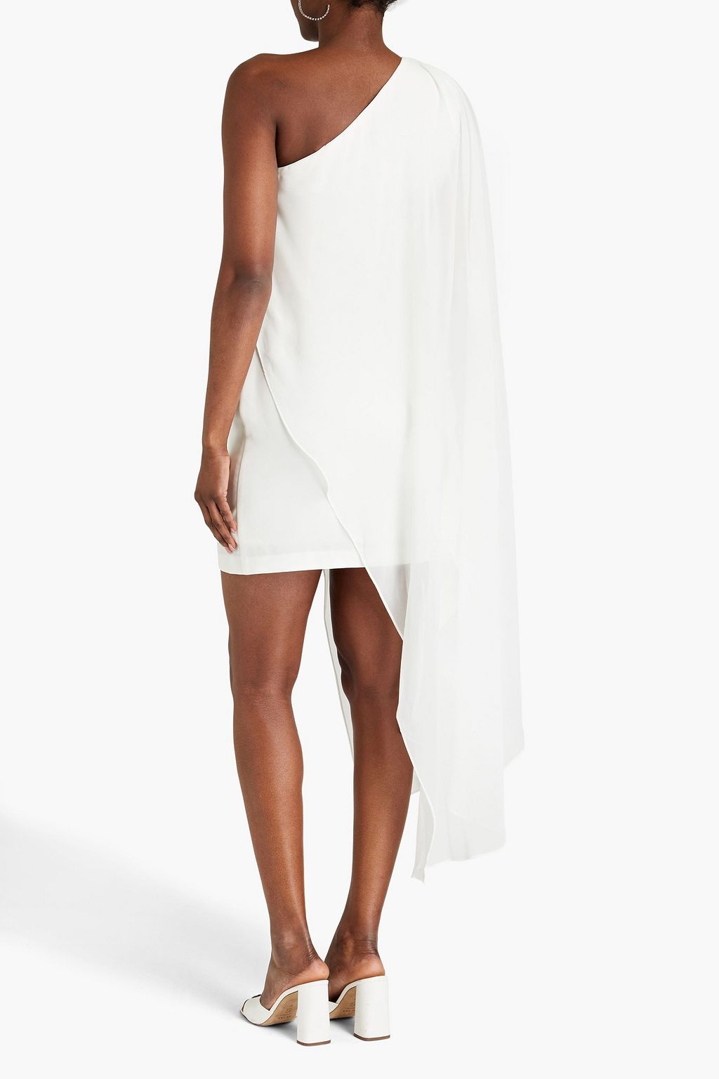 HALSTON Sabrina one-shoulder draped voile and stretch-cady mini dress
