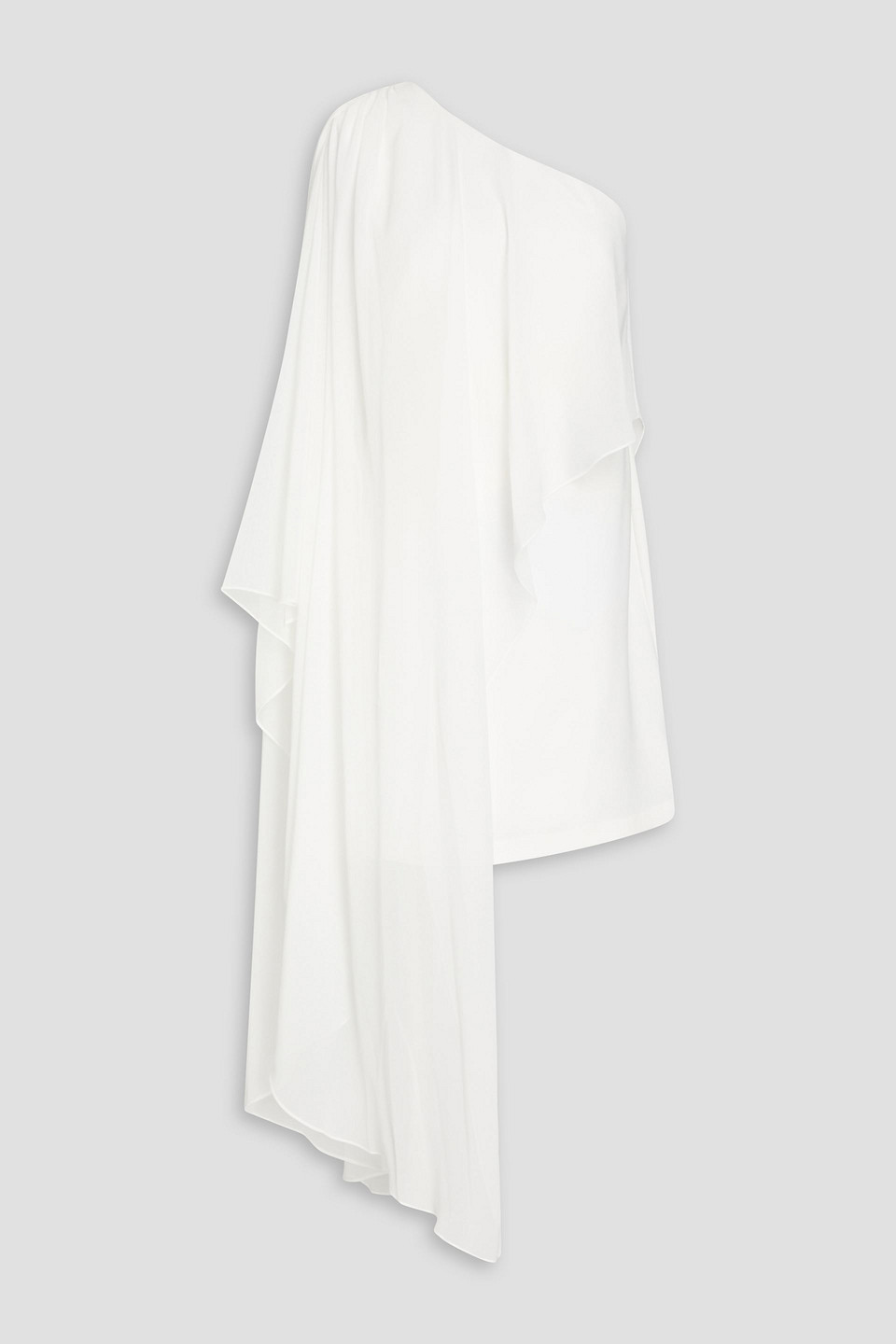 Shop Halston Sabrina One-shoulder Draped Voile And Stretch-cady Mini Dress In White