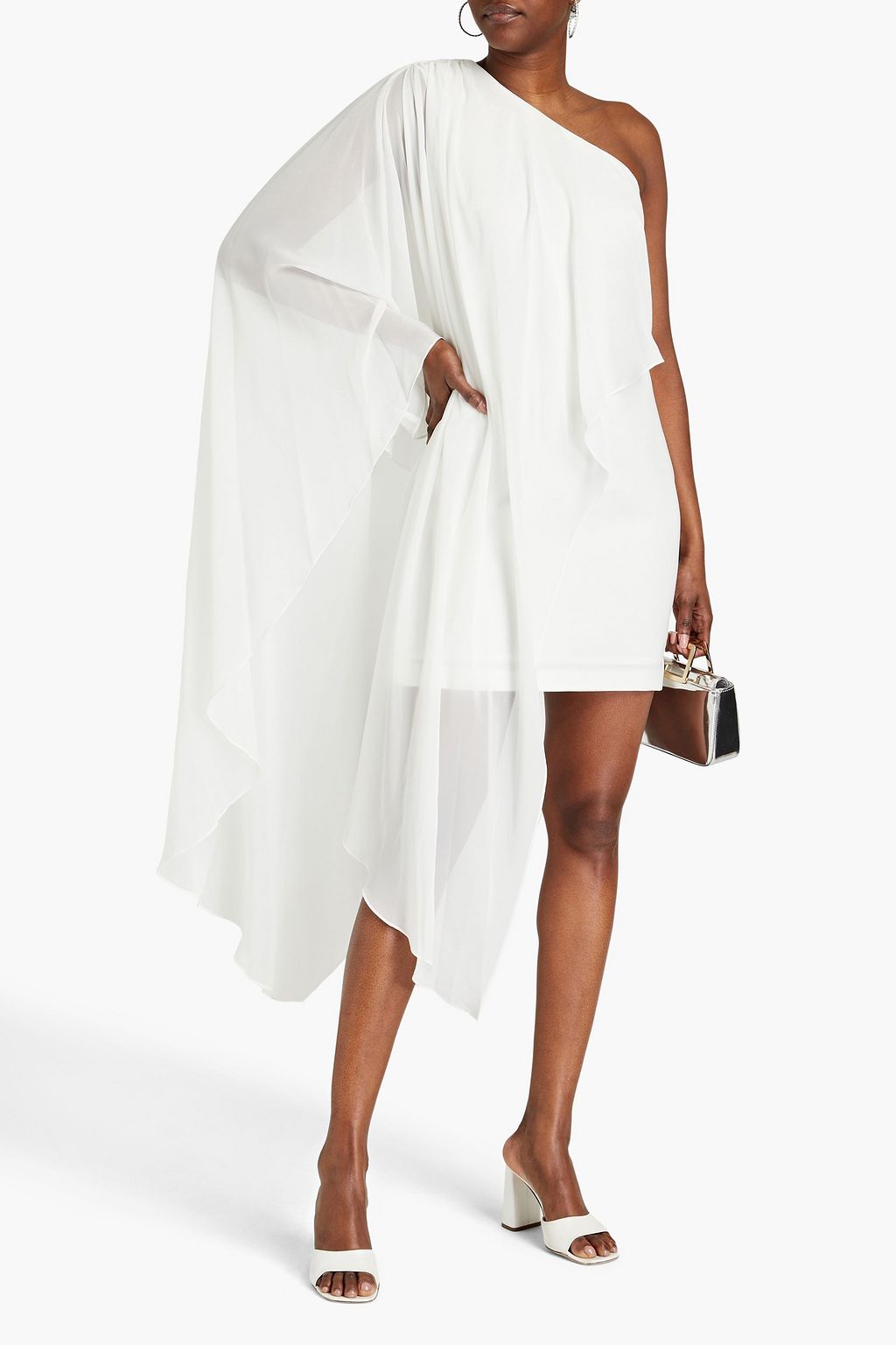 HALSTON Sabrina one-shoulder draped voile and stretch-cady mini dress