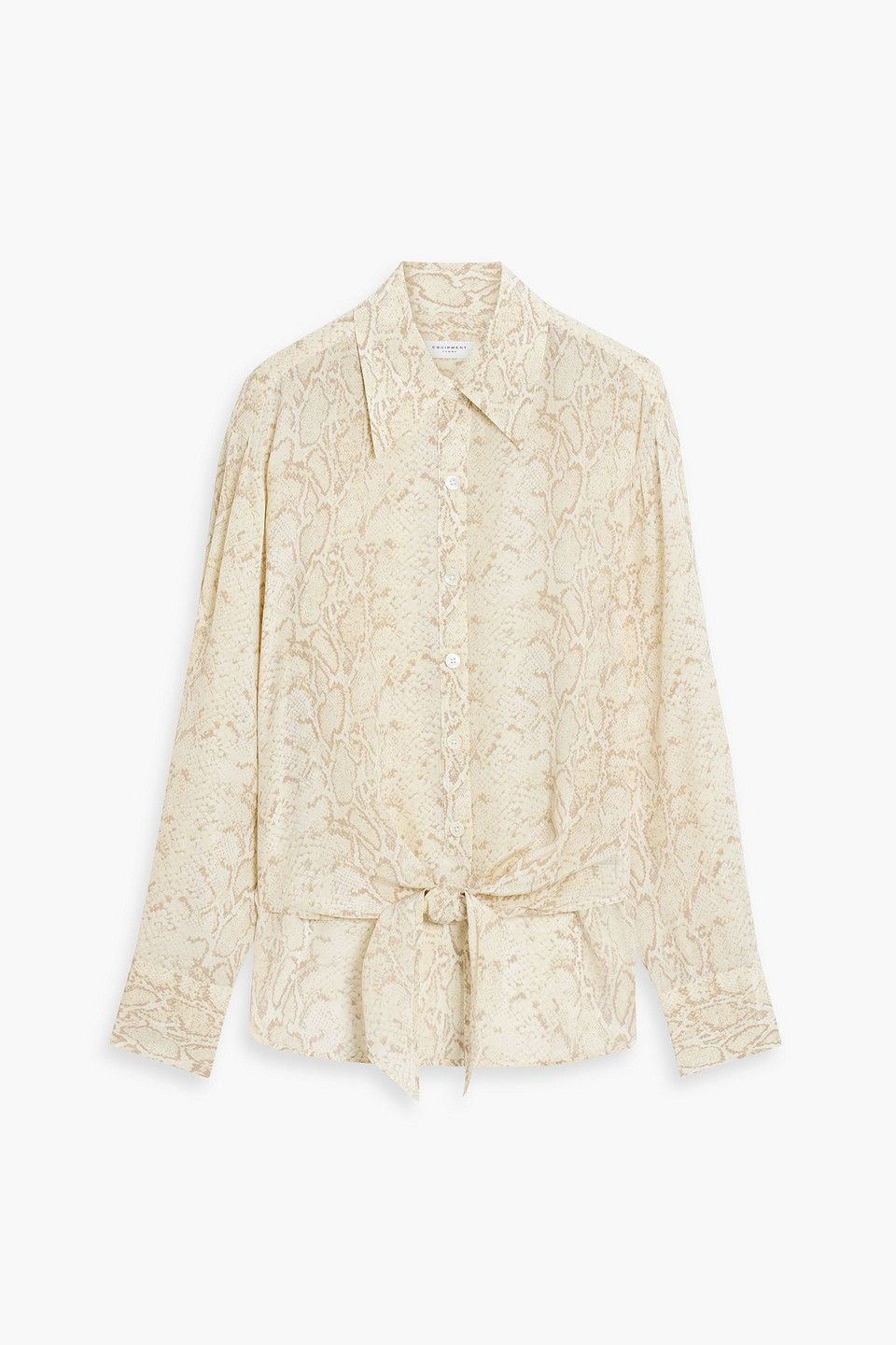 Equipment Geneva Tie-front Snake-print Silk Crepe De Chine Shirt In Cream