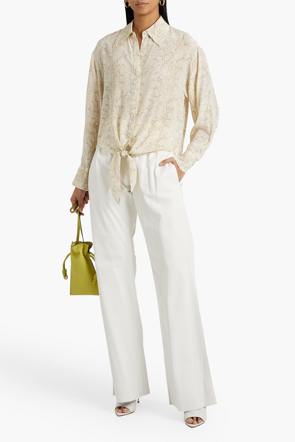 Shop Equipment Geneva Tie-front Snake-print Silk Crepe De Chine Shirt In Cream