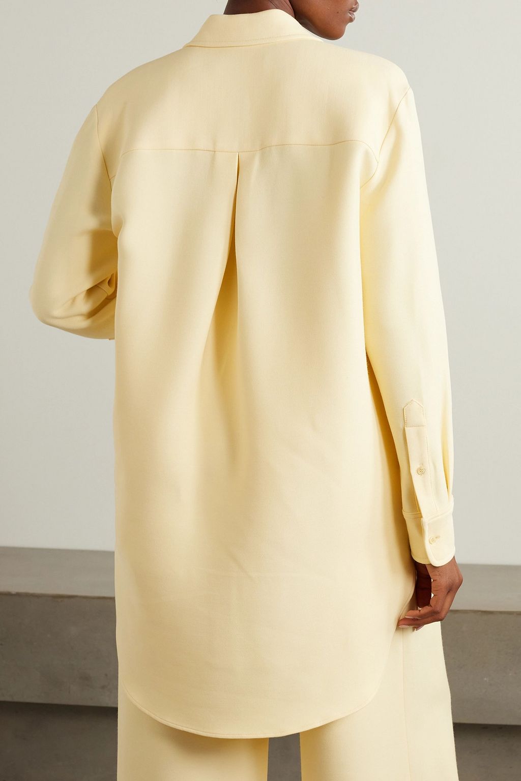 BRANDON MAXWELL 울 혼방 크레이프 미니 셔츠 드레스
