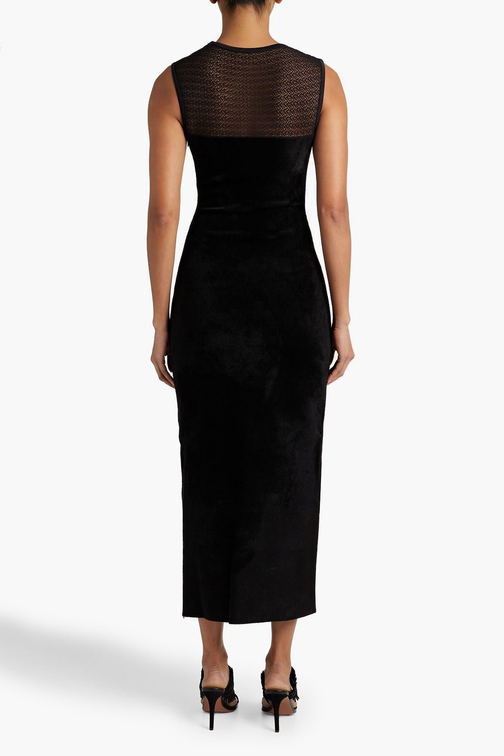 ALAÏA Crochet knit-paneled faux stretch-suede midi dress