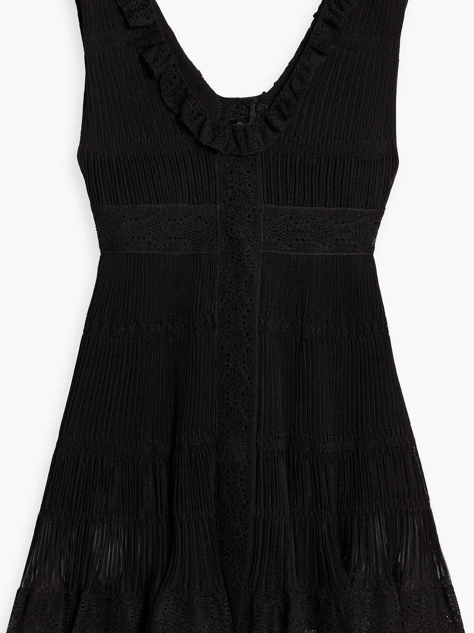 pointelle-trimmed ruffled ribbed silk mini dress