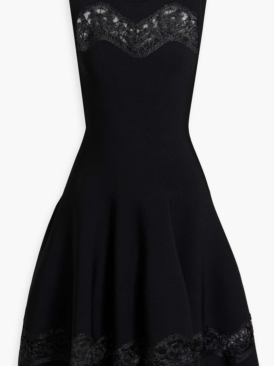 tulle-trimmed embroidered stretch-knit dress