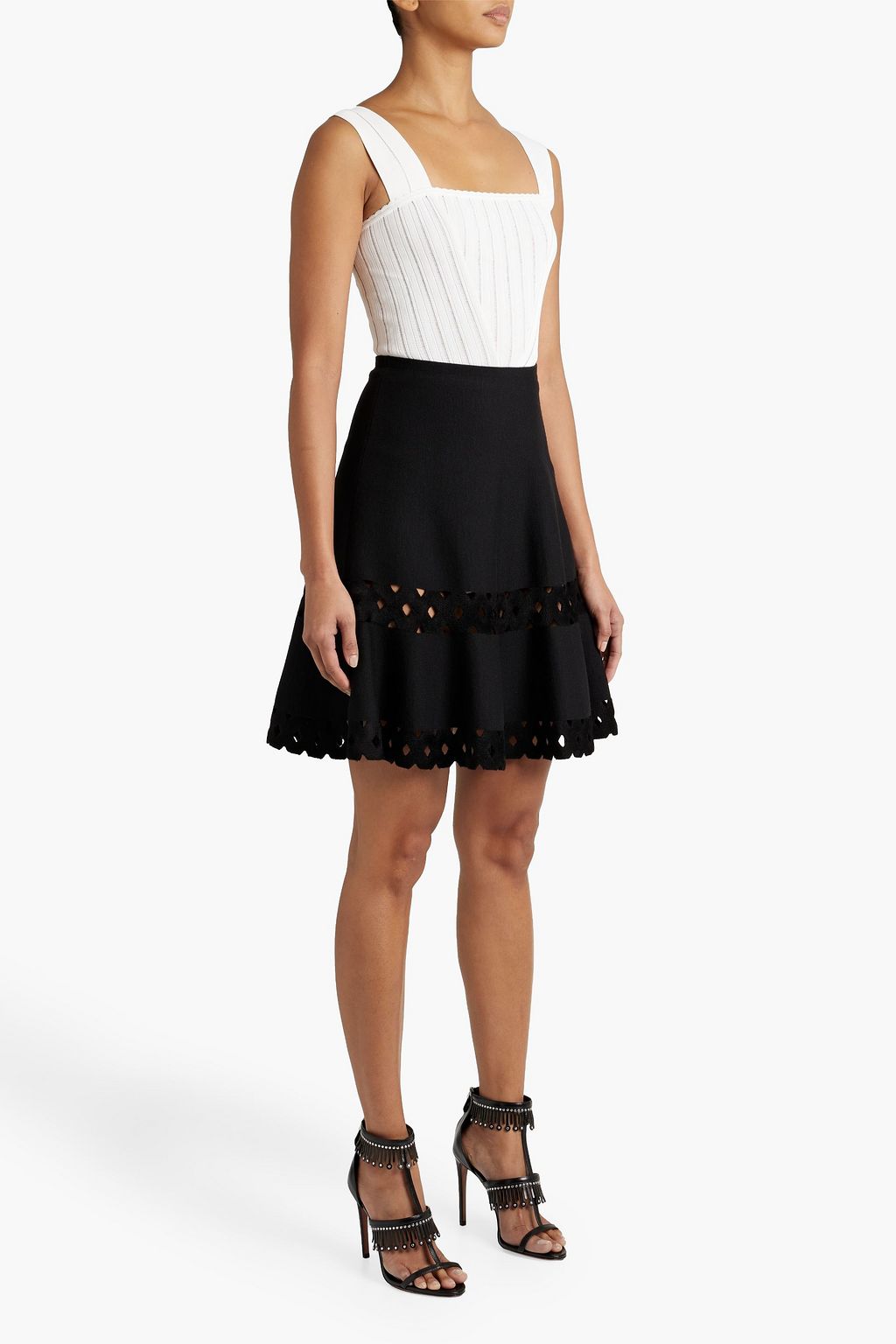 ALAÏA Jersey-paneled ribbed-knit bodysuit