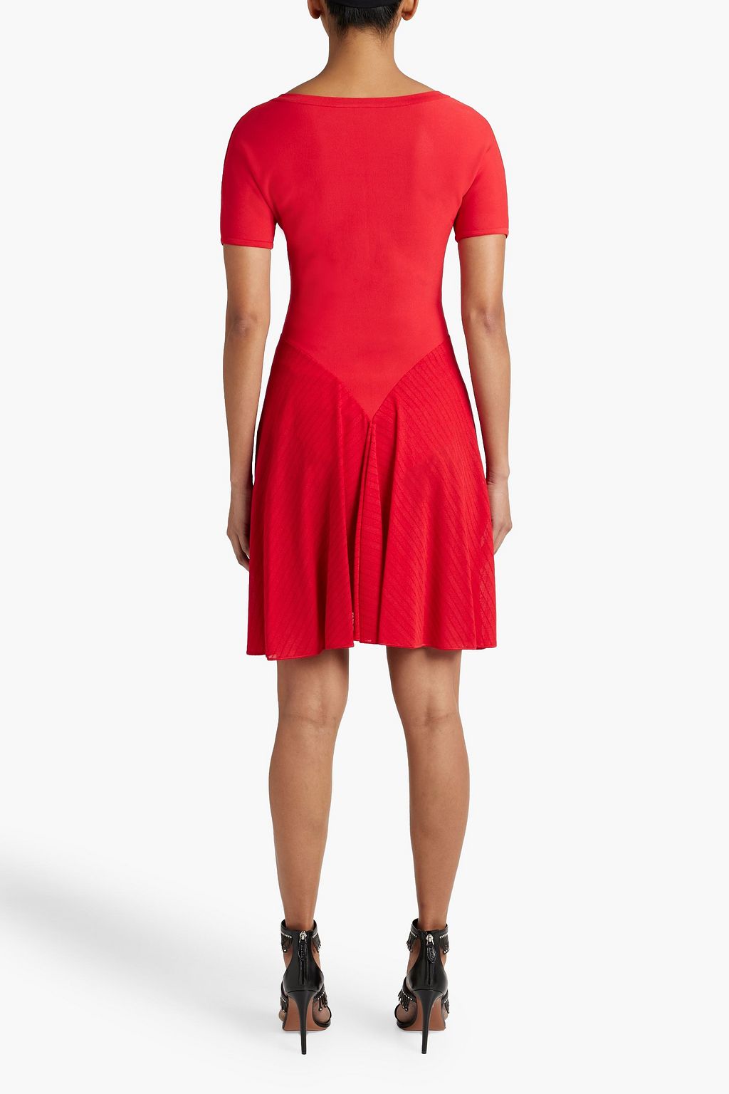 ALAÏA Crepe-paneled ribbed-knit mini dress