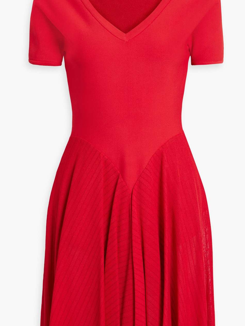 crepe-paneled ribbed-knit mini dress