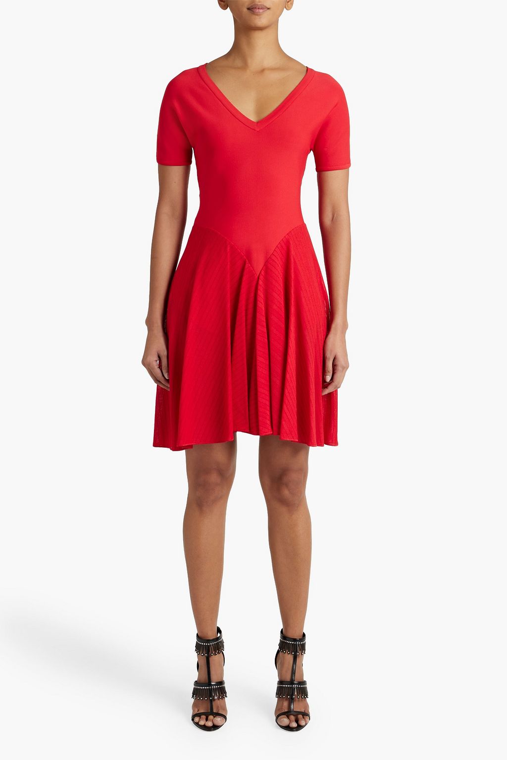 ALAÏA Crepe-paneled ribbed-knit mini dress