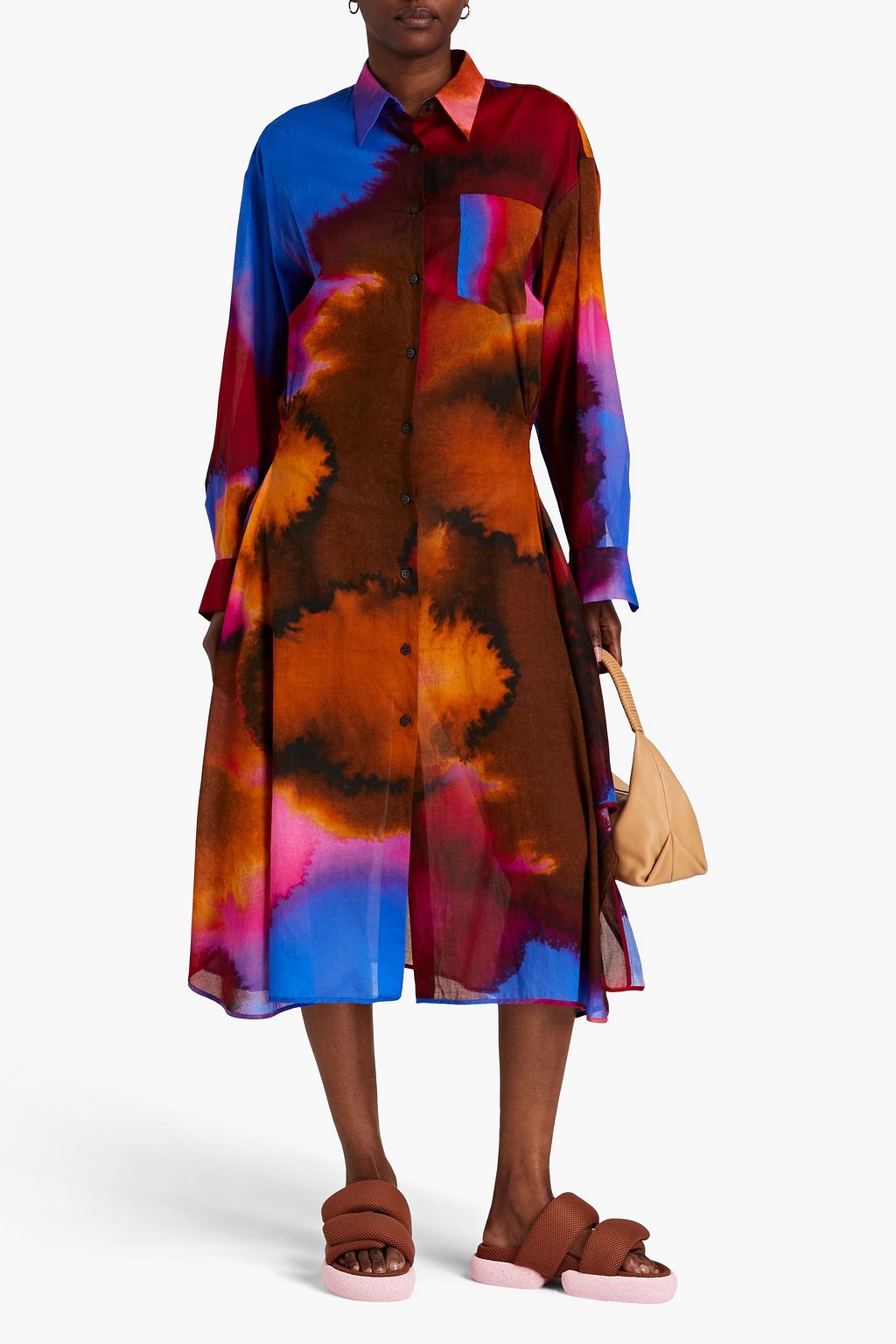 DRIES VAN NOTEN Draped printed cotton-voile midi shirt dress