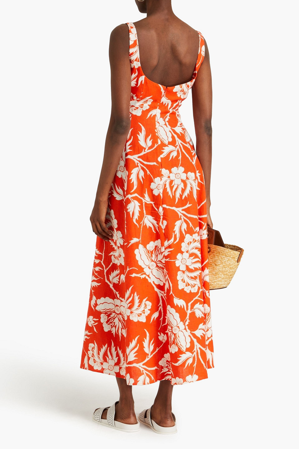 Shop Mara Hoffman Perdita Floral-print Hemp Maxi Dress In Tomato Red