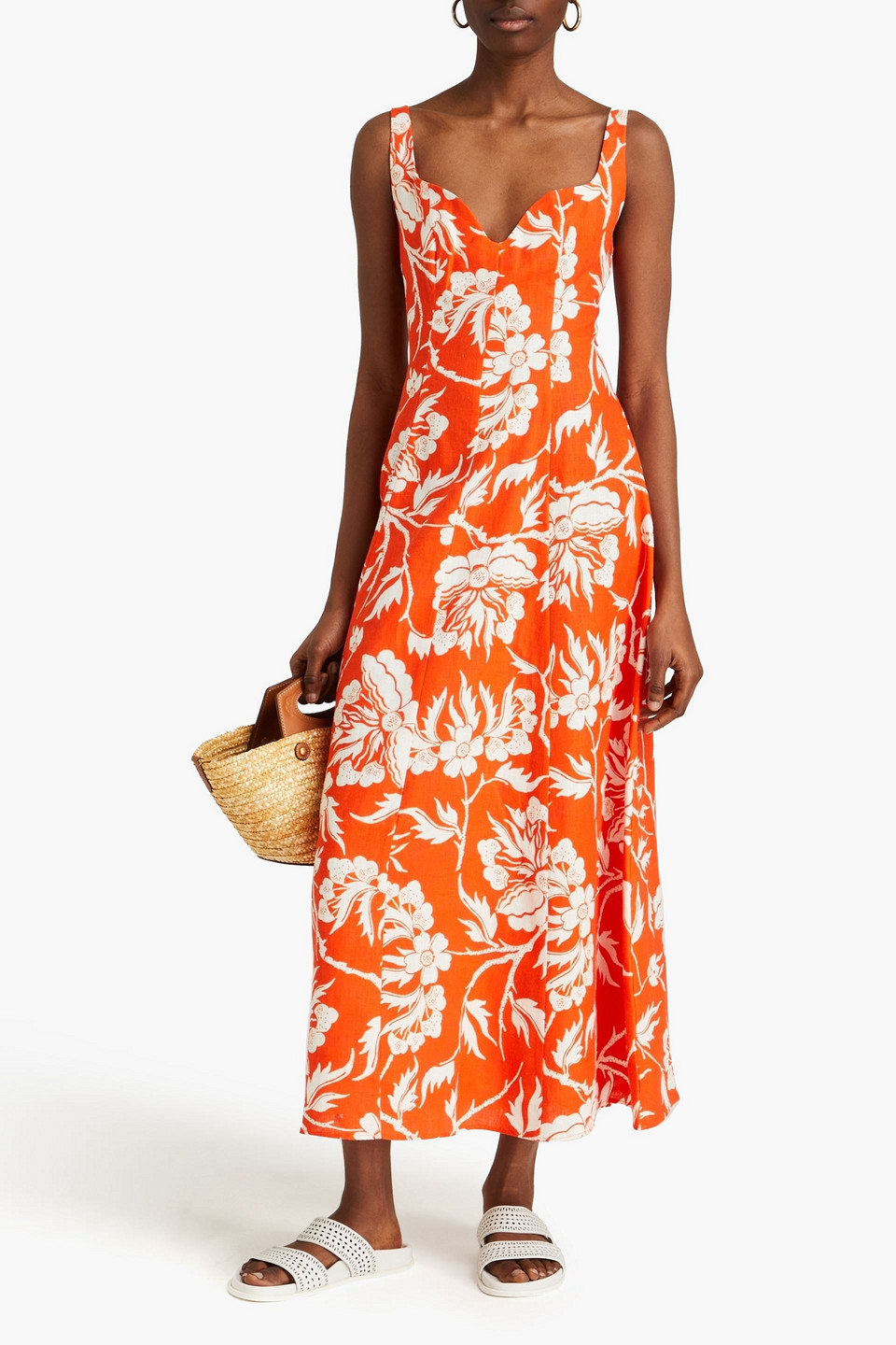 Shop Mara Hoffman Perdita Floral-print Hemp Maxi Dress In Tomato Red