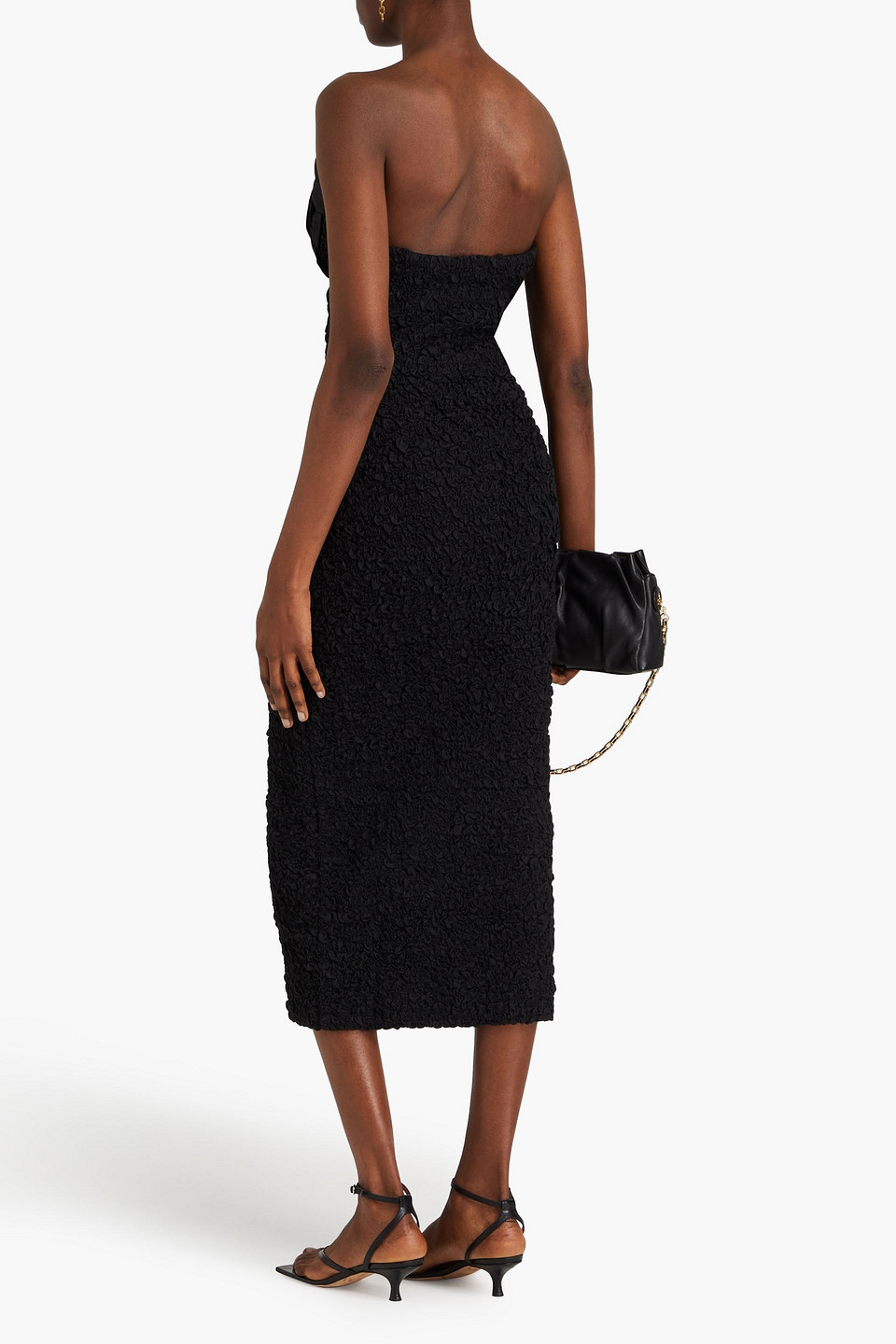 MARA HOFFMAN MONA STRAPLESS POPLIN-TRIMMED POPCORN COTTON MIDI DRESS