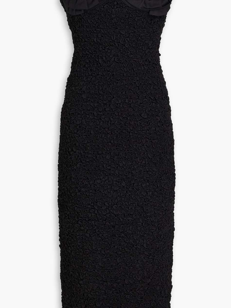 mona strapless poplin-trimmed popcorn cotton midi dress