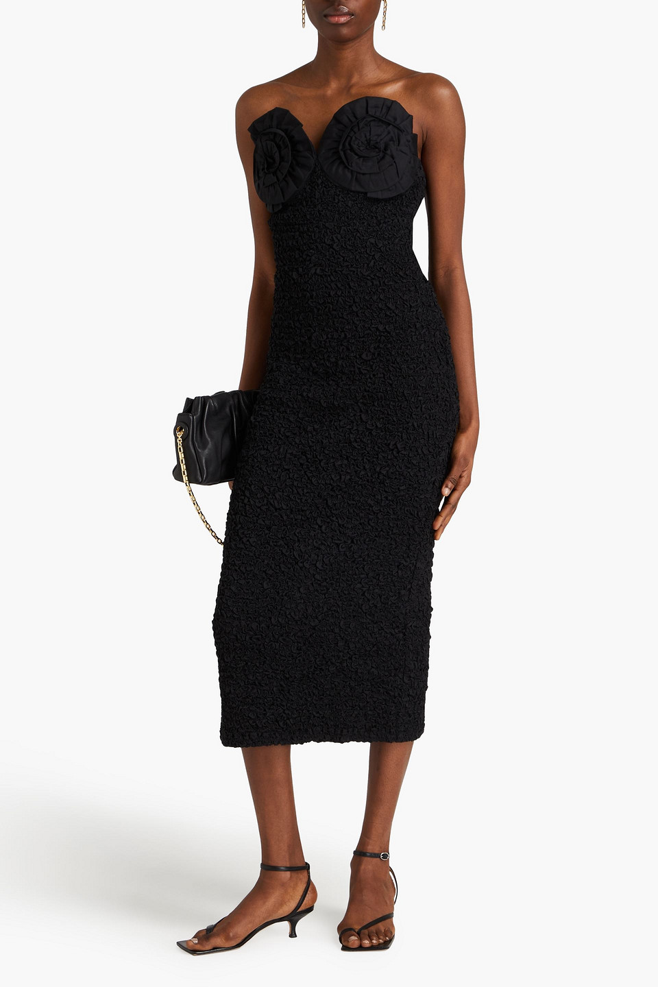 MARA HOFFMAN MONA STRAPLESS POPLIN-TRIMMED POPCORN COTTON MIDI DRESS