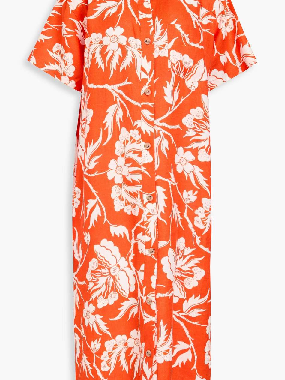 abbie floral-print hemp midi shirt dress