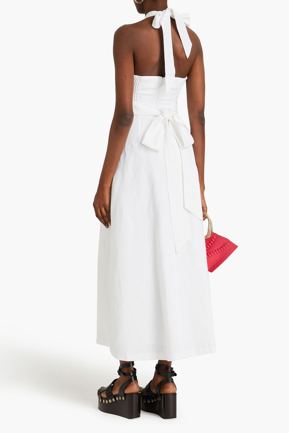 Shop Mara Hoffman Paula Cutout Tencel™-blend Halterneck Midi Wrap Dress In Off-white