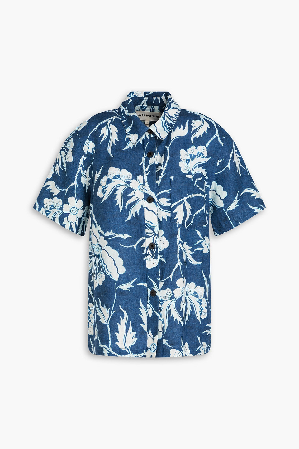 Mara Hoffman Otto Floral-print Hemp Shirt In Navy