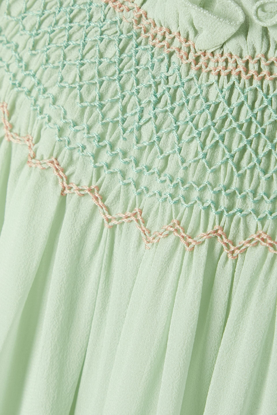 Loretta Caponi Loretta Ruffled Smocked Silk-georgette Nightdress In Mint