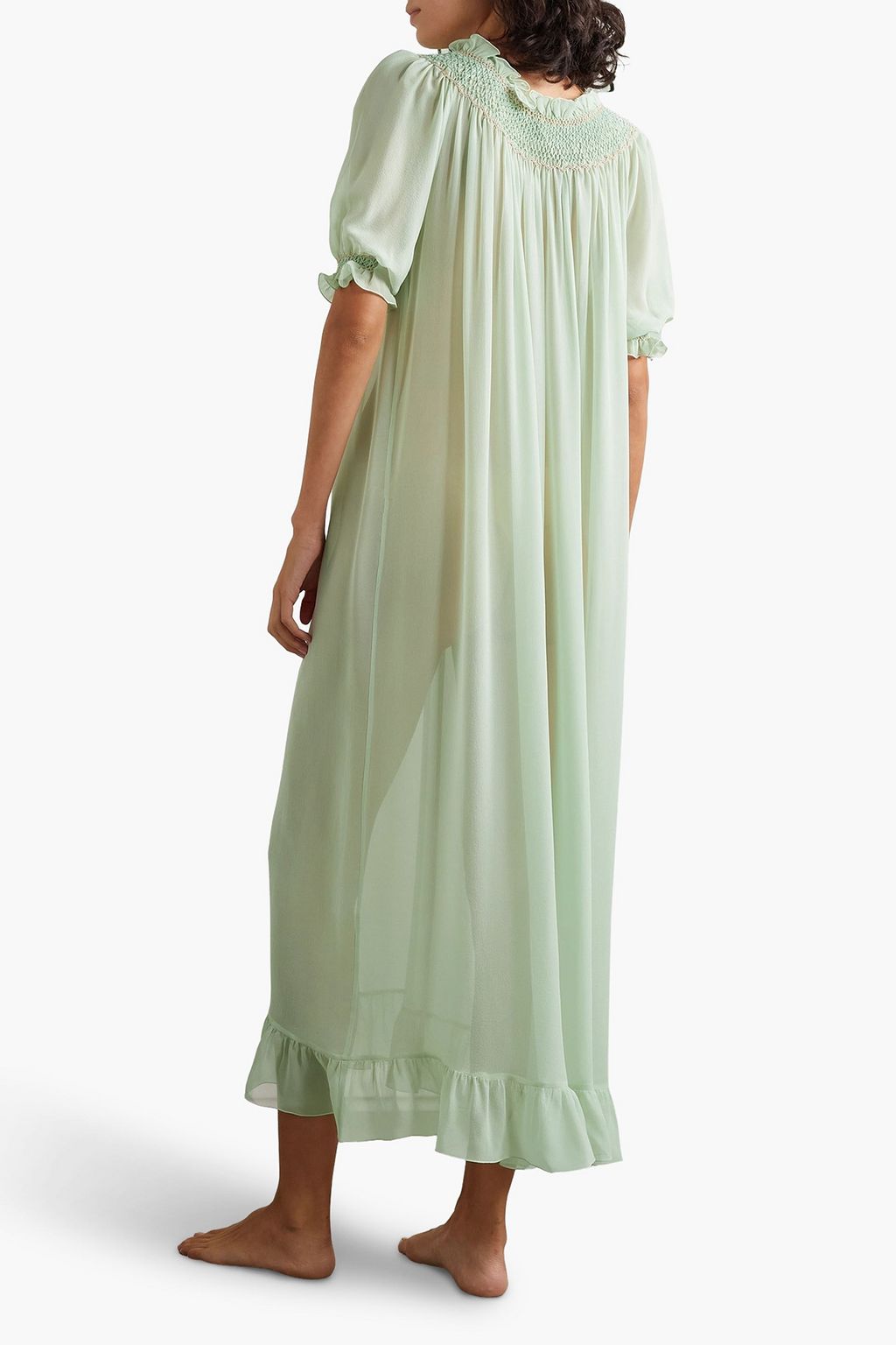 LORETTA CAPONI Loretta ruffled smocked silk-georgette nightdress | Sale up  to 70% off | THE OUTNET