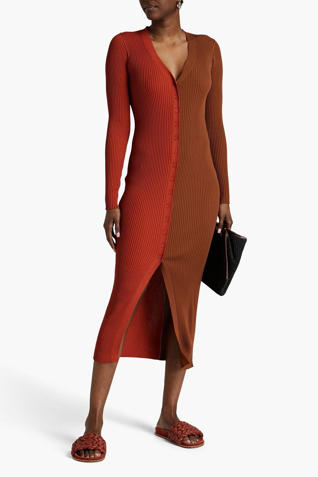 STAUD Shoko twotone ribbed stretchknit midi dress Sale up to 70