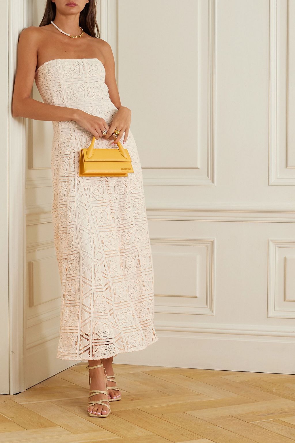CULT GAIA Solia strapless guipure lace maxi dress