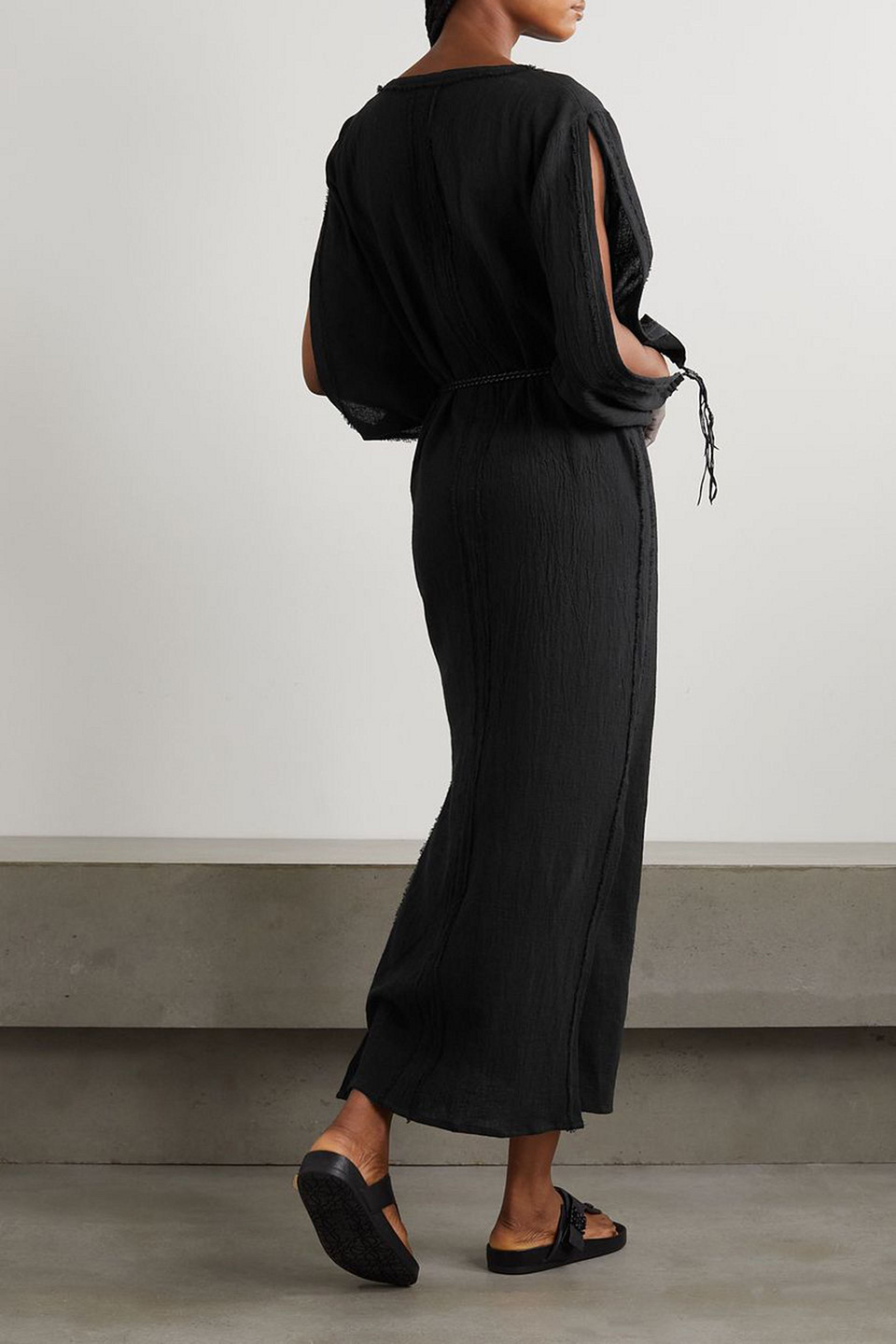 CARAVANA CAHKIY BELTED WRAP-EFFECT COTTON-GAUZE MAXI DRESS 