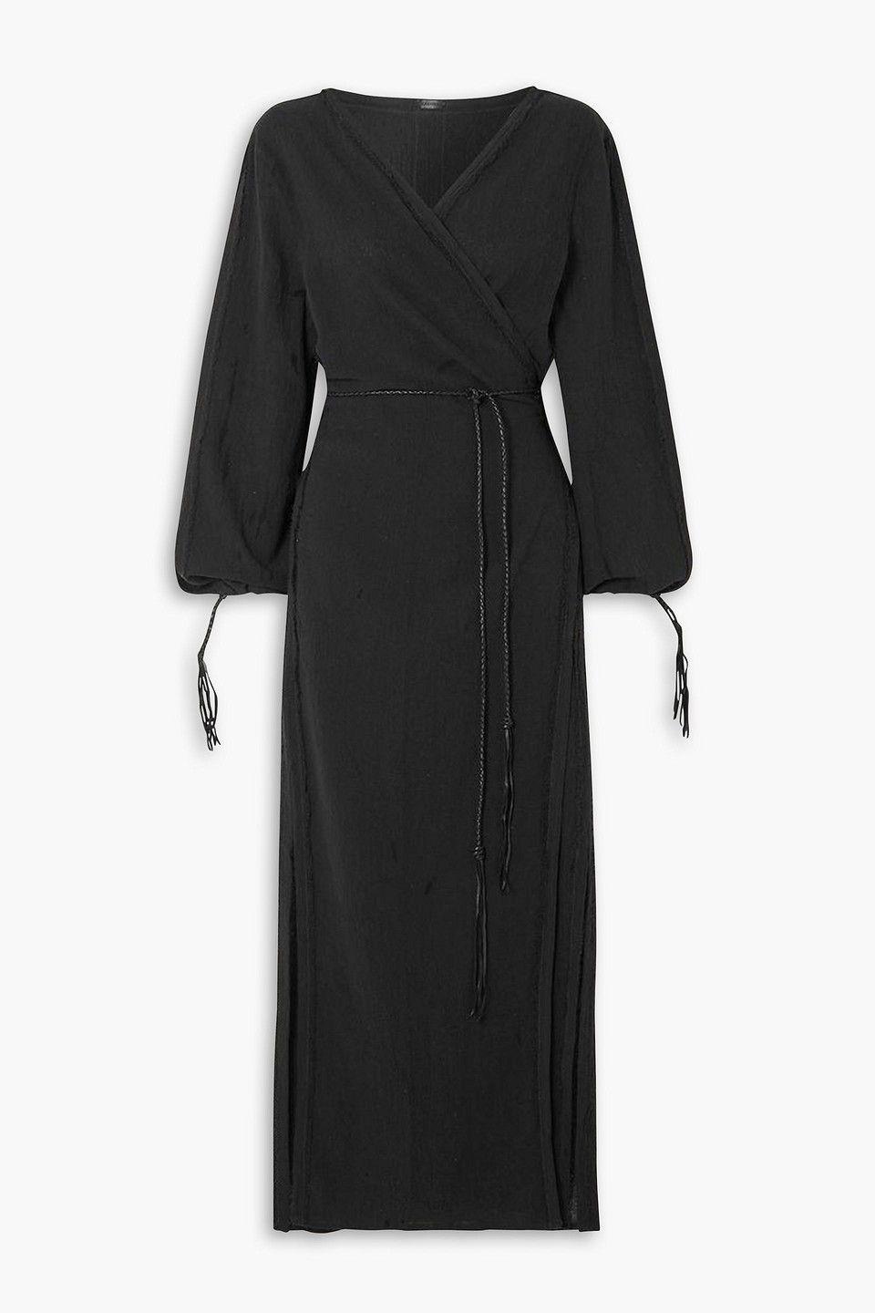 Caravana Cahkiy Belted Wrap-effect Cotton-gauze Maxi Dress In Black