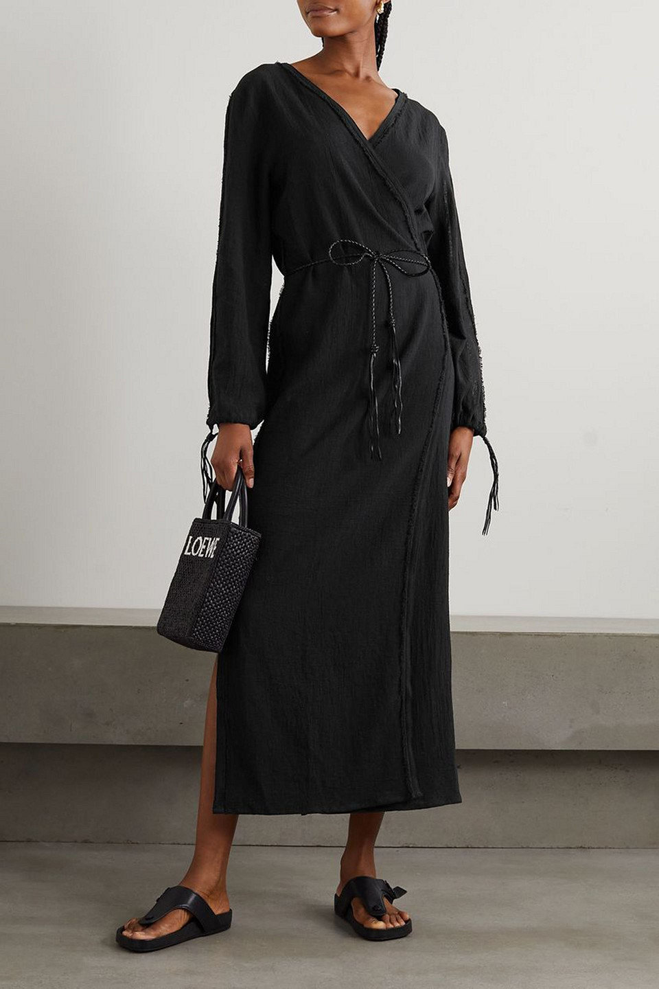 CARAVANA CAHKIY BELTED WRAP-EFFECT COTTON-GAUZE MAXI DRESS 