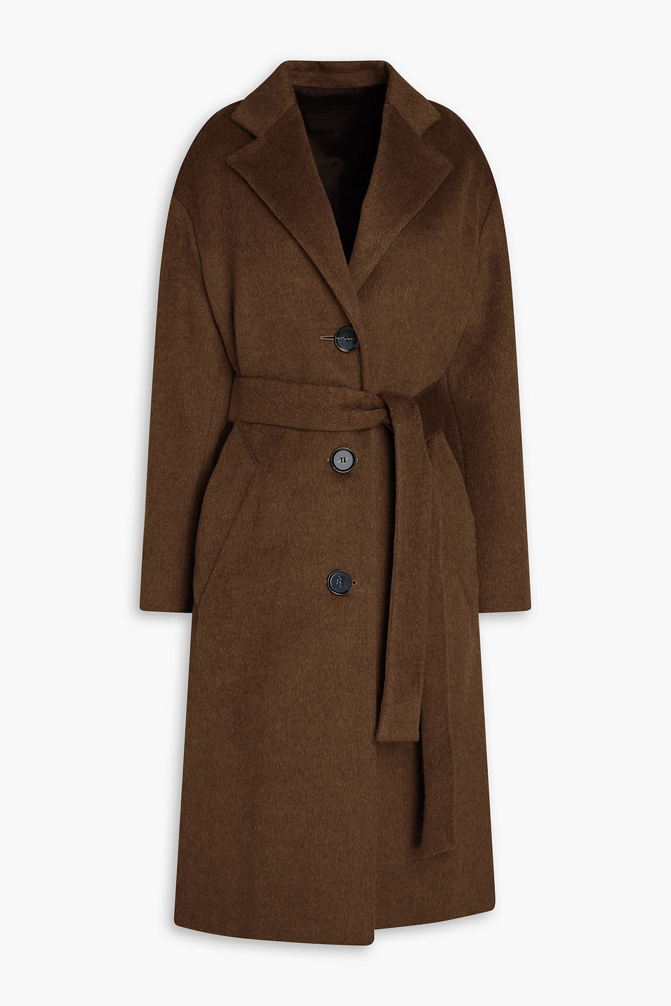 Belted brushed wool-blend felt coat