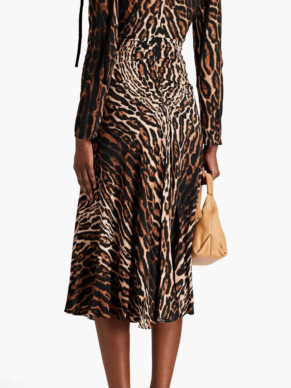 ruched leopard-print crepe de chine midi dress