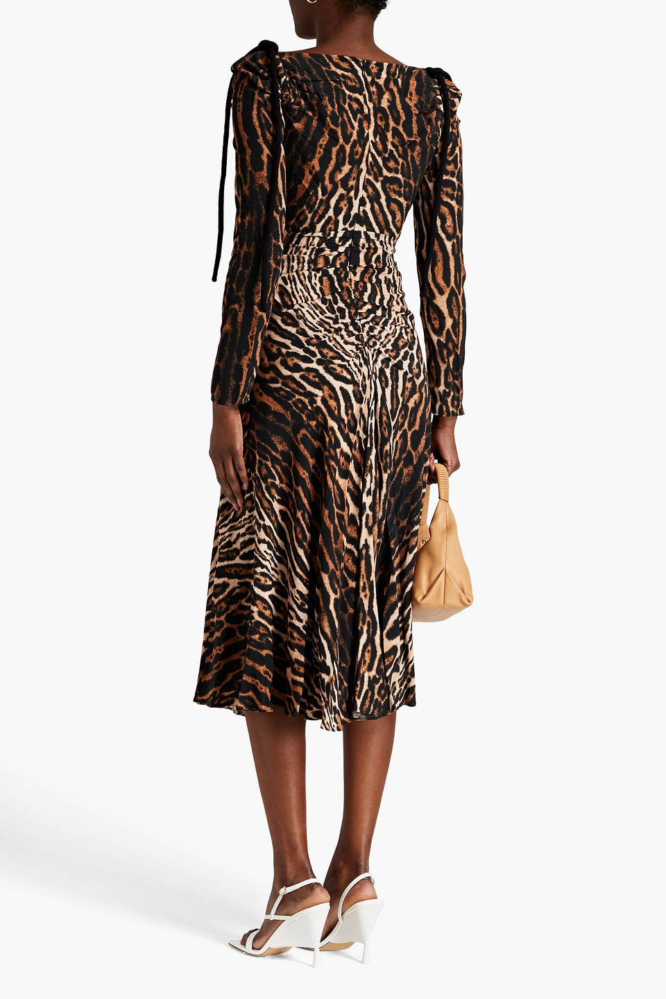 Shop Proenza Schouler Ruched Leopard-print Crepe De Chine Midi Dress In Animal Print