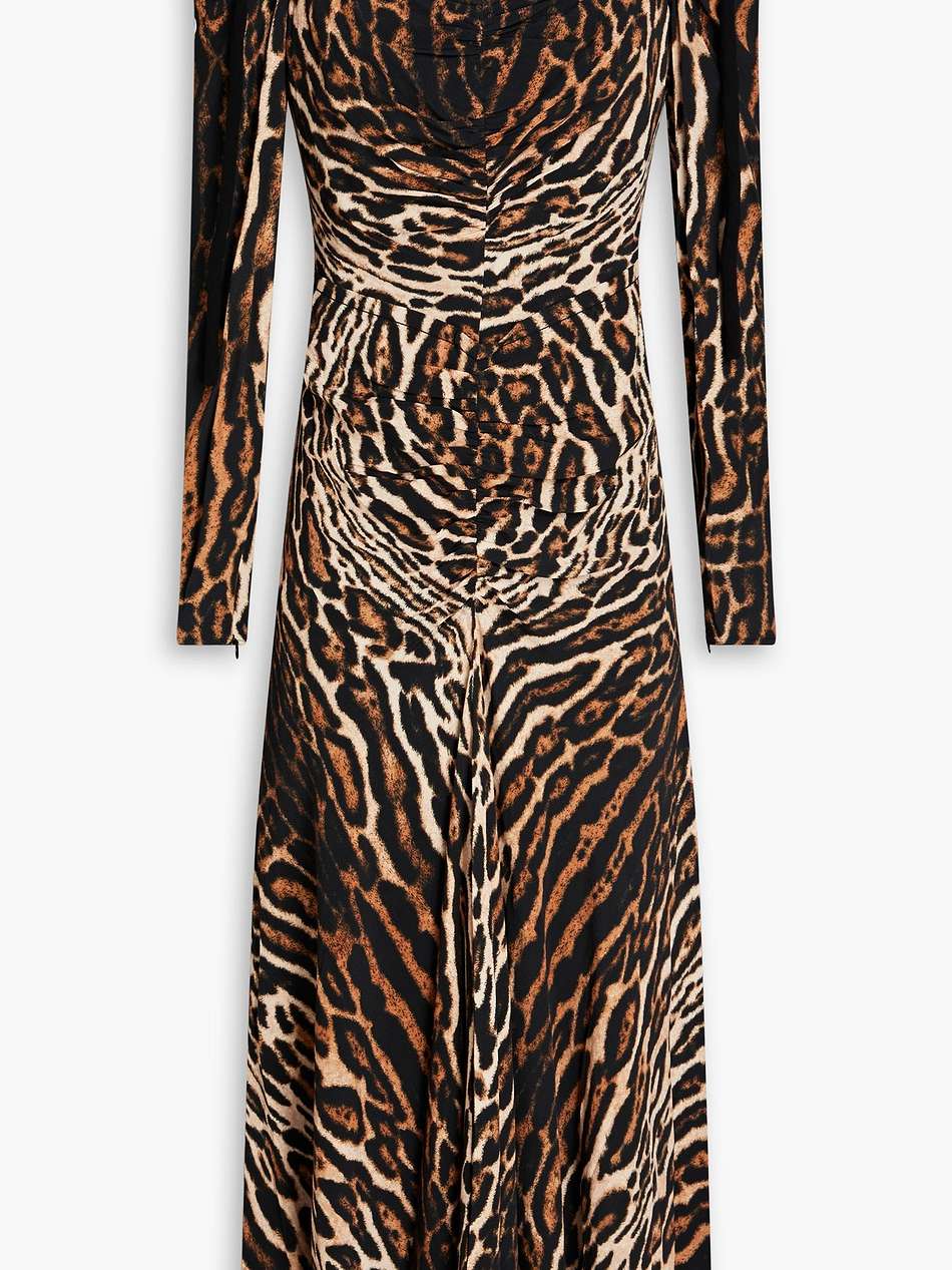ruched leopard-print crepe de chine midi dress