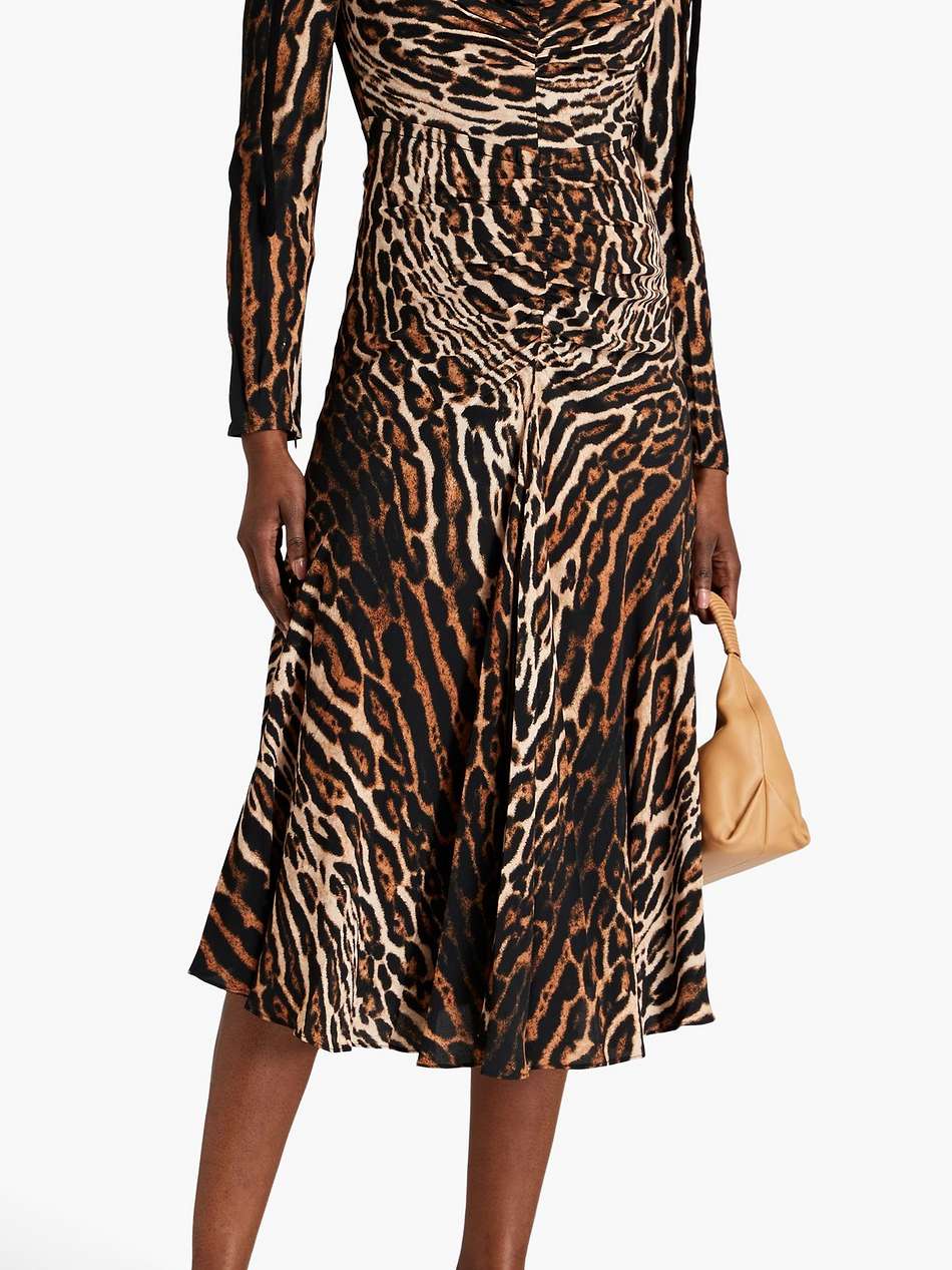 ruched leopard-print crepe de chine midi dress