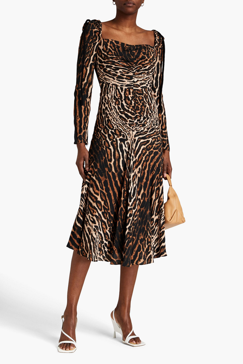 Shop Proenza Schouler Ruched Leopard-print Crepe De Chine Midi Dress In Animal Print