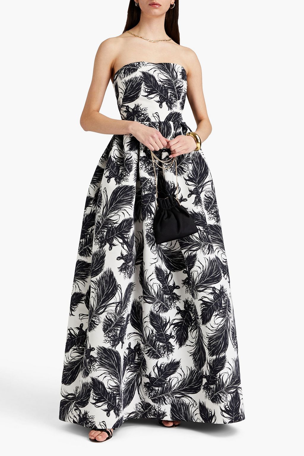 OSCAR DE LA RENTA Strapless print faille gown