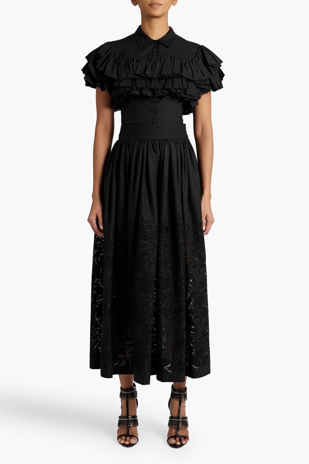 ALAÏA Cropped ruffled cotton-voile shirt